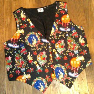 Vintage Nutcracker Holiday Vest Women's Mistletoe Holly Bells Novelty szXL era90
